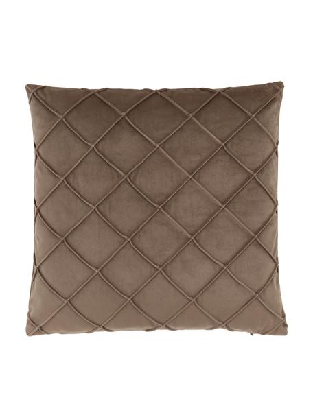 Sametový povlak na polštář se strukturovaným vzorem Luka, Samet (100 % polyester), Hnědá, Š 40 cm, D 40 cm