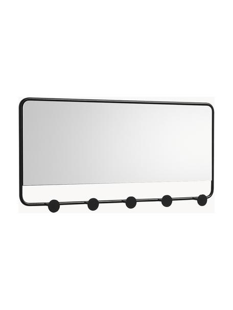 Wandkapstok Jiin met spiegel, Frame: gelakt metaal, Zwart, B 60 x H 28 cm