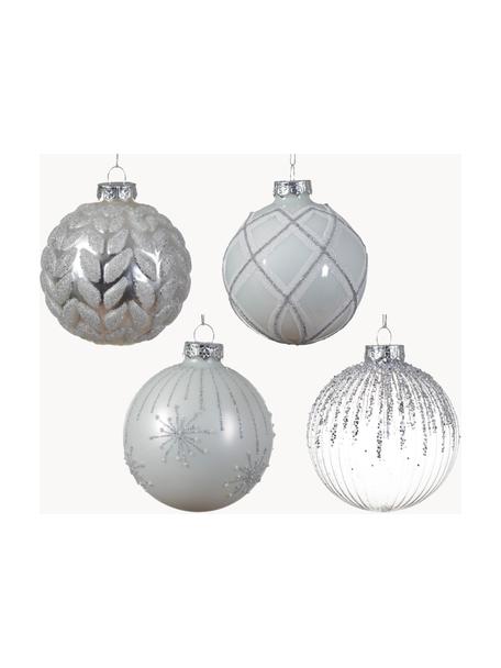 Weihnachtskugeln Glam, 12er-Set, Glas, Weiß, Silberfarben, Ø 8 cm