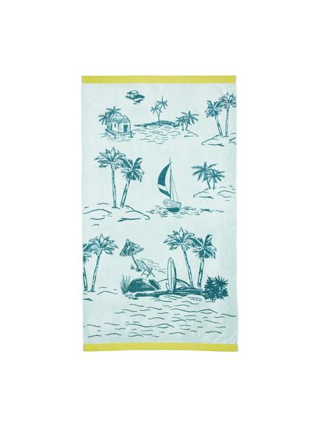 Plážový ručník z bio bavlny Oceano, 100% bavlna, certifikát BCI, Žlutá, odstíny modré, Š 100 cm, D 180 cm