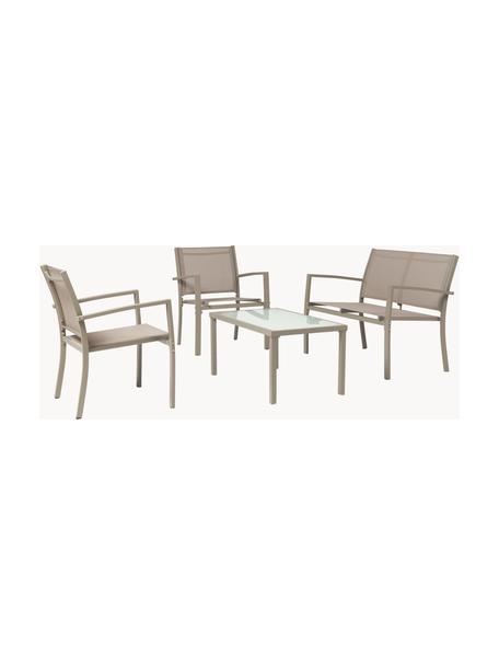 Garten-Lounge-Set Trent, 4-tlg., Gestell: Aluminium, pulverbeschich, Sitzfläche: Textil, Tischplatte: Glas, Beige, Set mit verschiedenen Grössen