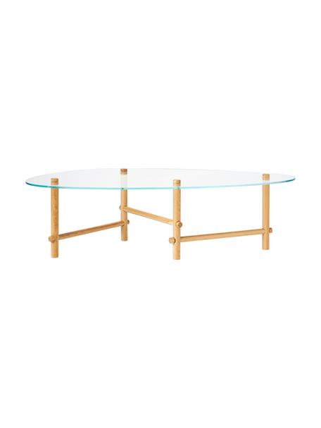 Skleněný konferenční stolek v organickém tvaru Pond, Dubové dřevo, transparentní, Š 114 cm, V 33 cm