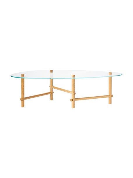 Stolik kawowy ze szkła Pond, Blat: szkło hartowane, Stelaż: lite drewno dębowe, Jasne drewno orzecha włoskiego, S 114 x G 62 cm