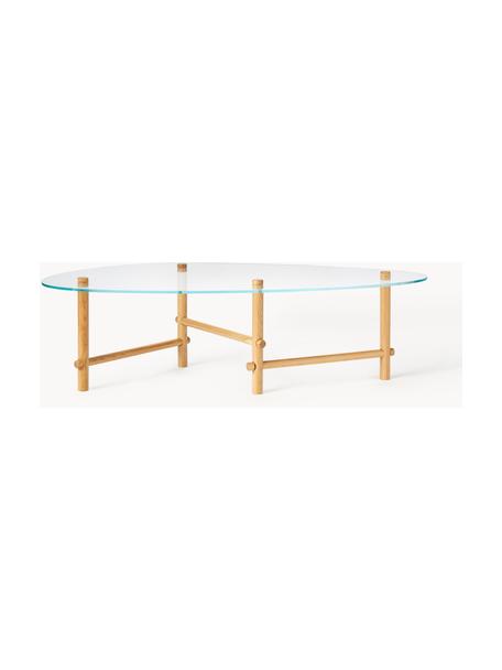 Glazen salontafel Pond in organische vorm, Tafelblad: gehard glas, Frame: massief eikenhout, Licht walnoothout, B 114 x D 62 cm