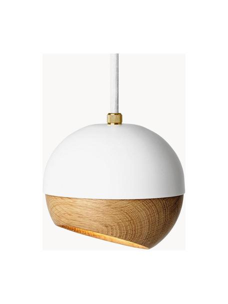 Lámpara de techo pequeña Ray, Anclaje: plástico, Cable: cubierto en tela, Blanco, madera de roble, Ø 12 x Al 10 cm