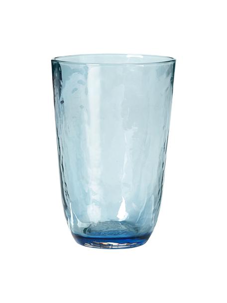 Mondgeblazen waterglazen Hammered, 4 stuks, Mondgeblazen glas, Blauw, transparant, Ø 9 x H 14 cm