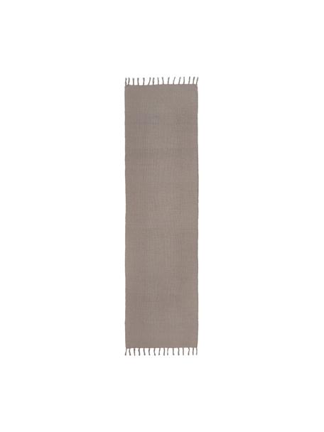 Tapis de couloir fin gris tissé main Agneta, 100 % coton, Gris, larg. 70 x long. 250 cm