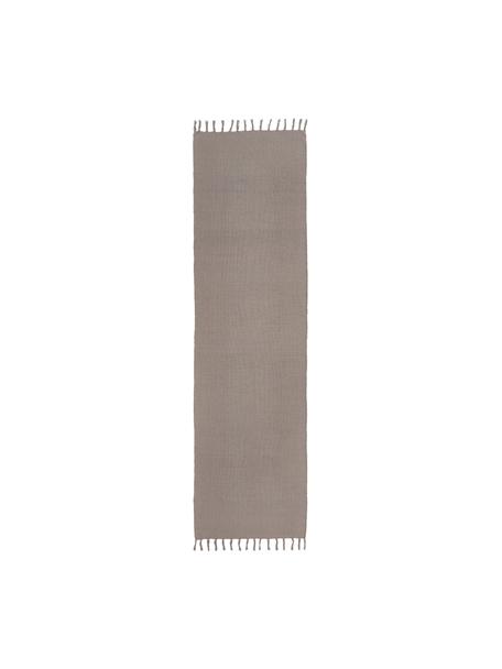 Tapis fin de couloir, gris, tissé main Agneta, 100 % coton, Gris, larg. 70 x long. 250 cm