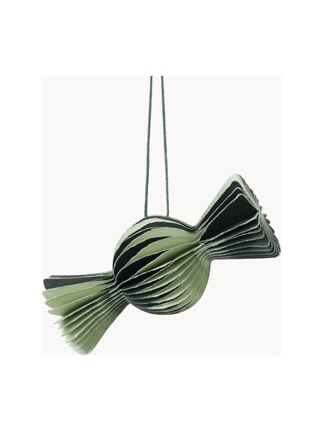 Ciondolo albero di Natale a forma di caramella Julet 4 pz, Cartoncino, Verde, Larg. 8 x Alt. 4 cm