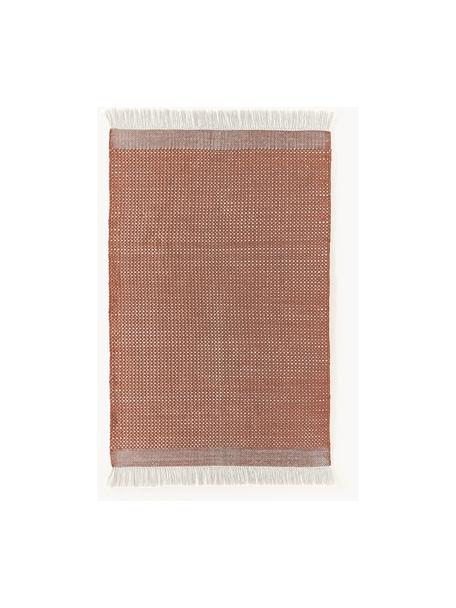 Flachgewebter Teppich Ryder mit Fransen, 100 % Polyester, GRS-zertifiziert, Terrakotta, Weiss, B 120 x L 180 cm (Grösse S)