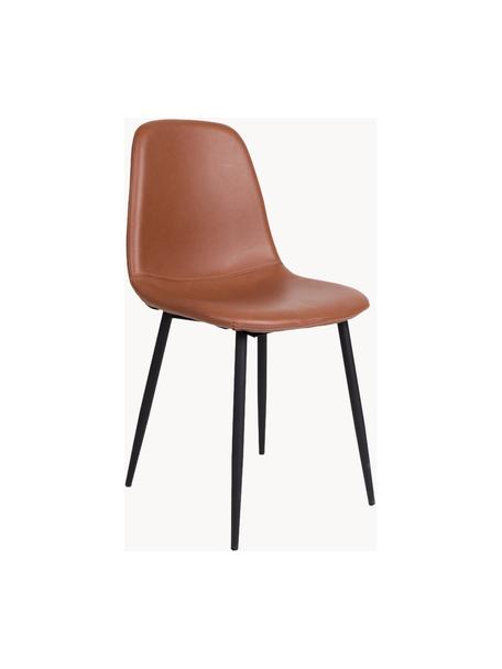 Krzesło tapicerowane ze sztucznej skóry Stockholm, Tapicerka: sztuczna skóra Dzięki tka, Nogi: metal lakierowany, Brązowa sztuczna skóra, czarny, S 50 x G 47 cm