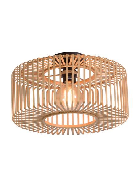 Lampada da soffitto in bambù Bromo, Paralume: bambù, Baldacchino: metallo rivestito, Marrone chiaro, nero, Ø 40 x Alt. 18 cm