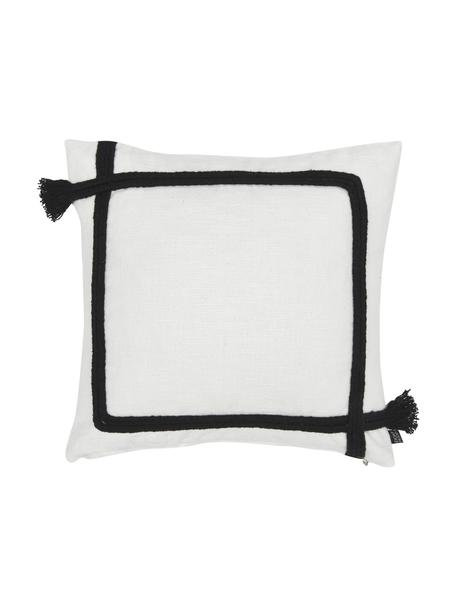 Federa arredo in cotone con nappe Piazza, 100% cotone, Bianco, nero, Larg. 50 x Lung. 50 cm