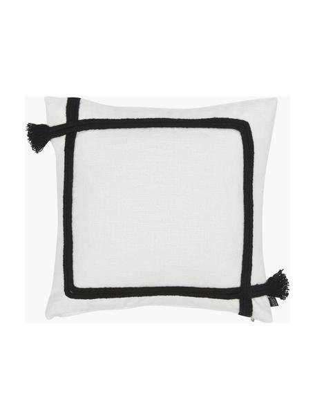 Baumwoll-Kissenhülle Piazza mit Quasten, 100% Baumwolle, Weiß, Schwarz, B 50 x L 50 cm