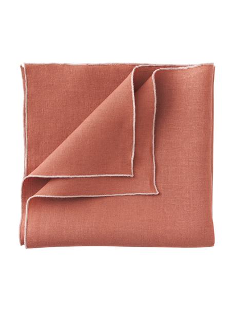 Linnen servetten Kennedy met bies, 4 stuks, 100% gewassen linnen, Europees Vlas gecertificeerd, Pastelrood, B 45 x L 45 cm