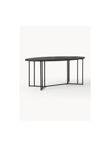 Mesa de comedor ovalada de madera de mango Luca, tamaños diferentes, Tablero: madera de mango maciza ce, Estructura: metal, con pintura en pol, Madera de mango lacada en negro, negro, An 180 x F 100 cm