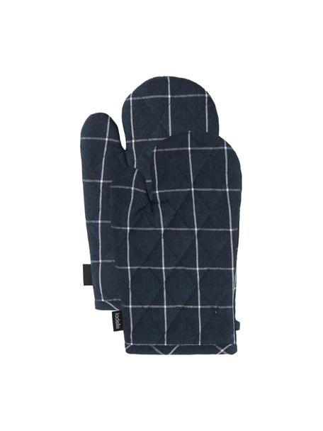 Guantes de horno Eco Check, 2 uds., Algodón reciclado, poliéster, Azul oscuro, blanco, An 18 x L 33 cm