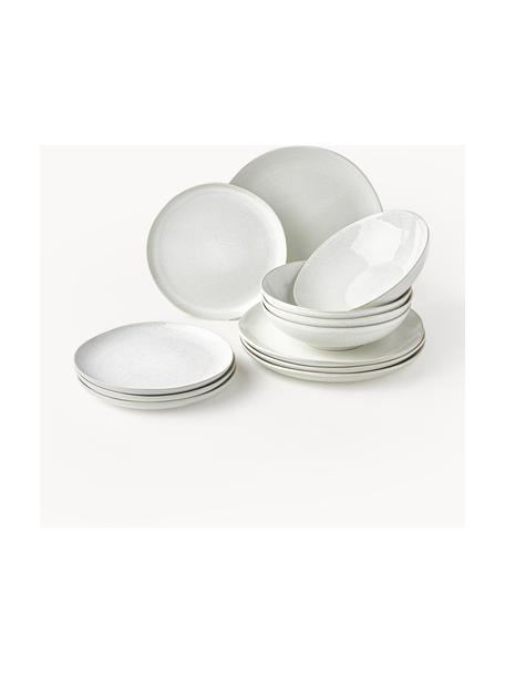 Service de table émaillée Gemma, 4 personnes (12 élém.), Grès cérame, Blanc crème, Lot de différentes tailles