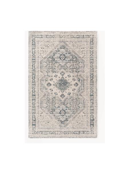 Tapis en chenille vintage Mahdi, 66 % polyester, 34 % laine (certifiée RWS), Bleu, beige, larg. 200 x long. 300 cm