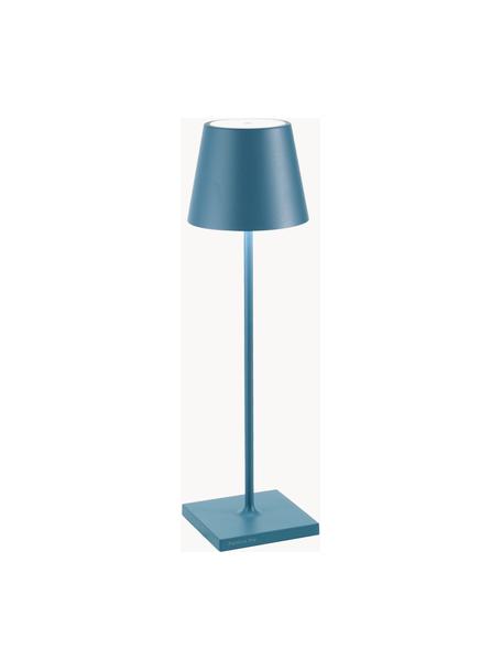 Lampada da tavolo portatile a LED con luce regolabile Poldina, Lampada: alluminio rivestito, Petrolio opaco, Ø 11 x Alt. 38 cm