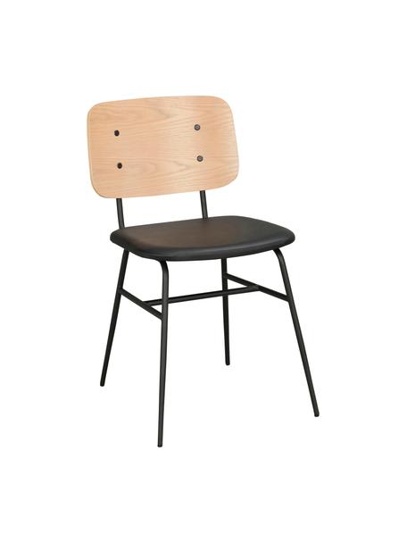 Holzstuhl Brent mit gepolsterter Sitzfläche, Rückenlehne: Eichenfurniersperrholz, l, Sitzfläche: Kunstleder (Polyurethan), Gestell: Metall, lackiert, Eiche, B 47 x T 57 cm