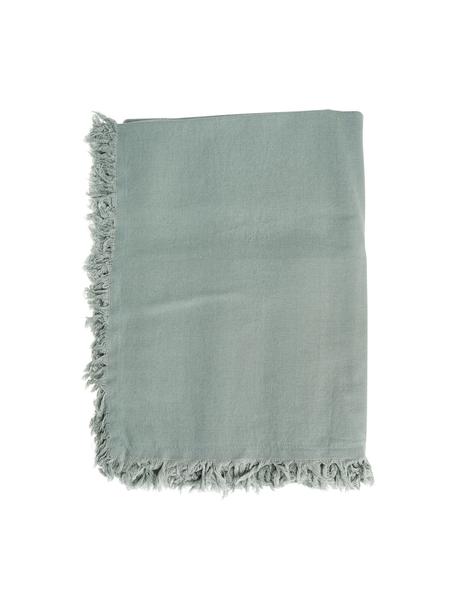 Mantel de algodón con flecos Nalia, 100% algodón, Verde salvia, De 4 a 6 comensales (An 160 x L 160 cm)