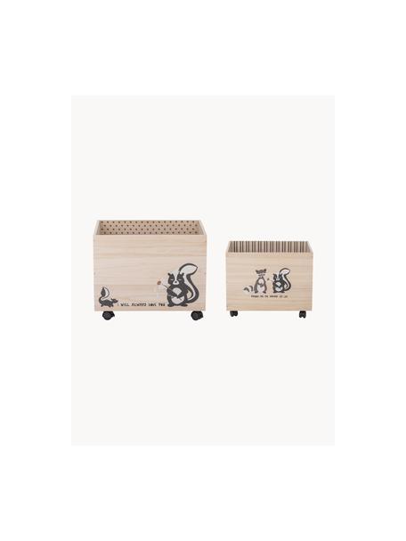 Set de cajas con ruedas Nonni, 2 uds., Madera de Paulownia, Madera clara, Set de diferentes tamaños