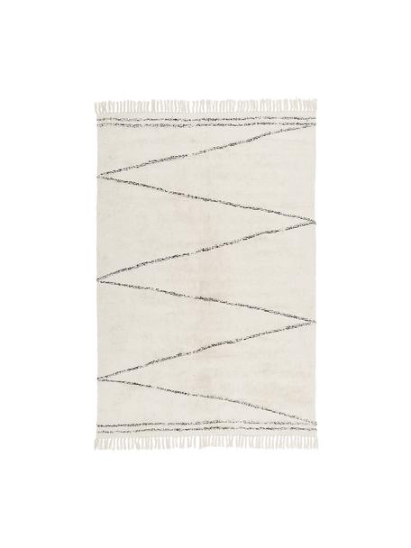 Handgetufteter Baumwollteppich Asisa mit Zickzack-Muster und Fransen, 100% Baumwolle, Beige, Schwarz, B 120 x L 180 cm (Größe S)