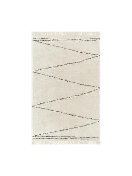 Tapis avec franges tufté main motif zigzag Asisa, 100 % coton, Beige, noir, larg. 160 x long. 230 cm (taille M)
