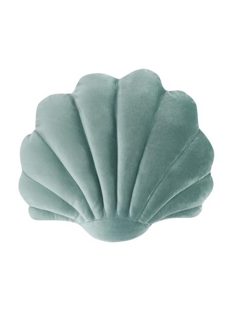 Zamatový vankúš v tvare mušle Shell, Zelená, Š 32 x D 27 cm