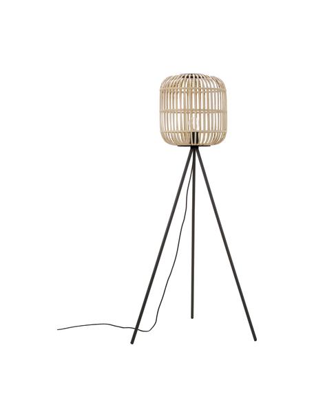 Lampada da terra Bordesley, Paralume: legno, Base della lampada: acciaio, Nero, marrone chiaro, Ø 35 x Alt. 139 cm