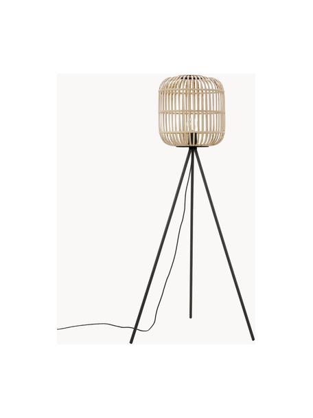 Tripod vloerlamp Bordesley, Lampenkap: bamboe, hout, Lampvoet: staal, Zwart, lichtbruin, H 139 cm