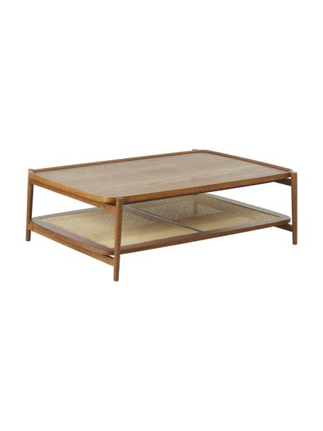 Tavolino da salotto in legno di quercia con intreccio viennese Libby, Ripiano: rattan, Struttura: legno massiccio di querci, Legno di quercia, tinto scuro, Larg. 110 x Alt. 35 cm
