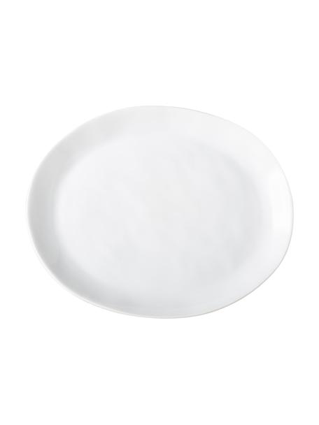 Assiette à dessert ovale à surface inégale Porcelino, 4 pièces, Porcelaine de forme intentionnellement inégale, Blanc, long. 23 x larg. 19 cm