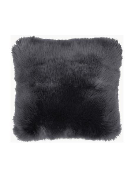 Pluizige kussenhoes van imitatievacht Mathilde, glad, Bovenzijde: 67% acryl, 33% polyester,, Onderzijde: 100% polyester, GRS-gecer, Antraciet, B 40 x L 40 cm
