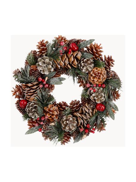 Kerstkrans Tonny Ø 34 cm, Dennenappels, Groen, bruin, rood, Ø 34 x H 9 cm