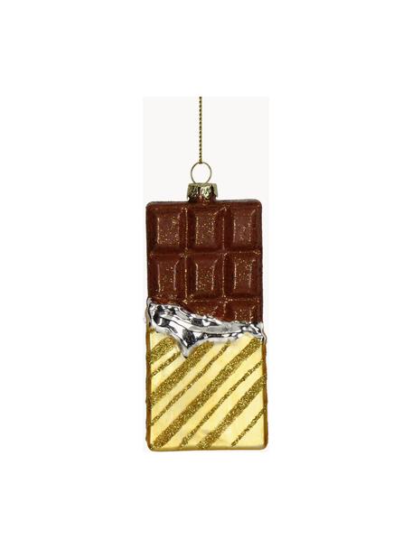 Décoration de sapin de Noël Chocolate Bar, Verre, Brun foncé, doré, larg. 5 x haut. 12 cm