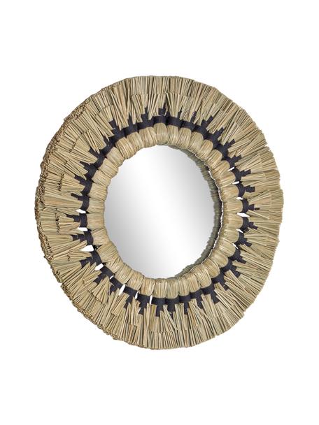 Okrúhle zrkadlo s rámom zo sušenej trávy Akila, Béžová, čierna, Ø 40 x H 5 cm