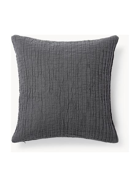 Housse de coussin en coton avec motif plissé et franges Artemis, 99 % coton, 1 % polyester, Anthracite, larg. 50 x long. 50 cm
