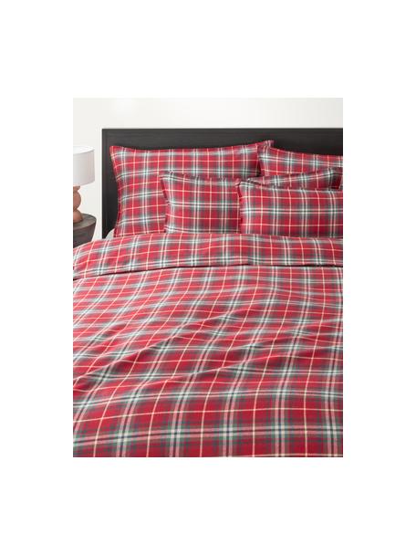 Housse de couette en flanelle à motif tartan Linsay, Rouge, vert, larg. 140 x long. 200 cm