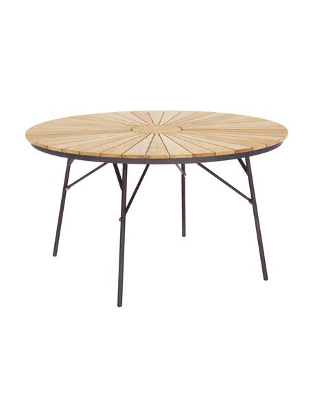 Tavolo rotondo da giardino con piano in legno di teak in varie misure Hard & Ellen, Struttura: alluminio verniciato a po, Antracite, legno di teak, Ø 130 x Alt. 73 cm