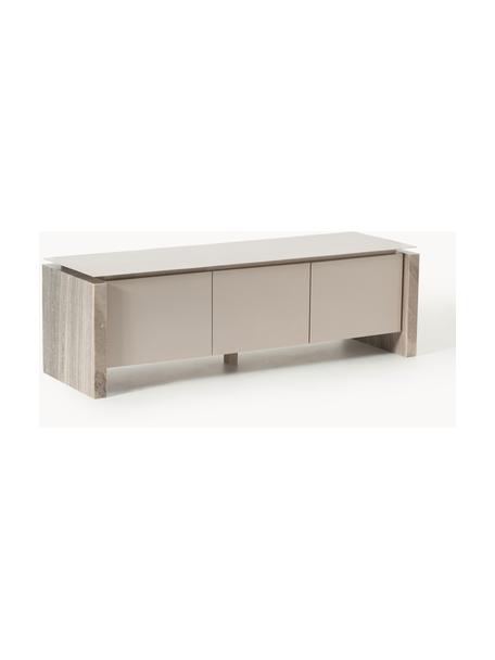 Credenza bassa in marmo e metallo Bruce, Gambe: marmo, Piedini: legno di mango massiccio , Beige chiaro, beige marmorizzato, Larg. 145 x Alt. 45 cm