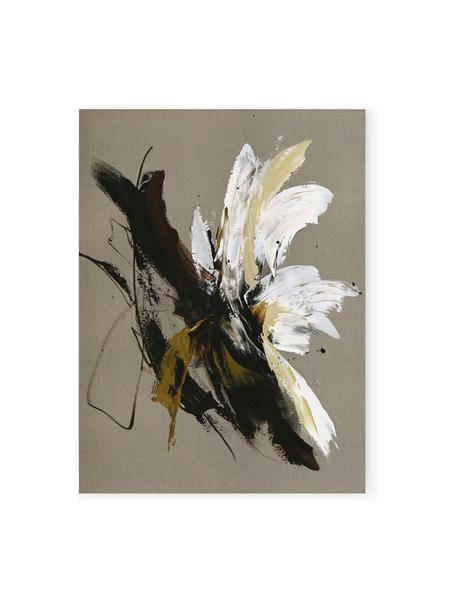 Handbeschilderde canvasdoek Explosive, Greige, zwart, wit, okergeel, B 88 x H 118 cm