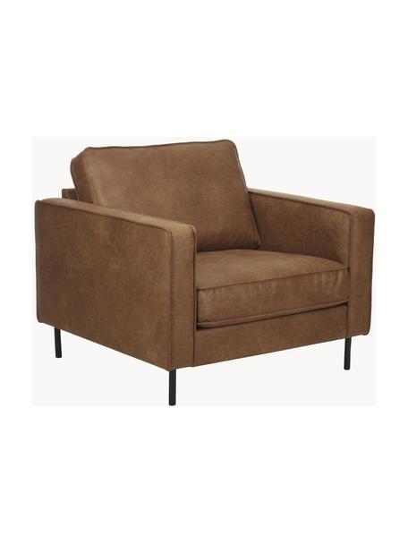 Fauteuil Hunter van gerecycled leer, Frame: massief grenenhout, vezel, Poten: gepoedercoat metaal Dit p, Leer bruin, B 87 x D 95 cm