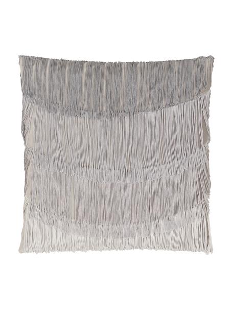Housse de coussin velours gris à franges Marilyn, Gris, larg. 45 x long. 45 cm