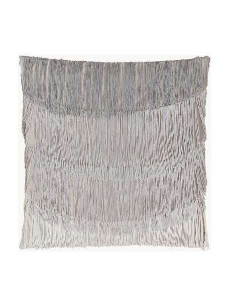 Housse de coussin 45x45 velours à franges Marilyn, Gris, larg. 45 x long. 45 cm