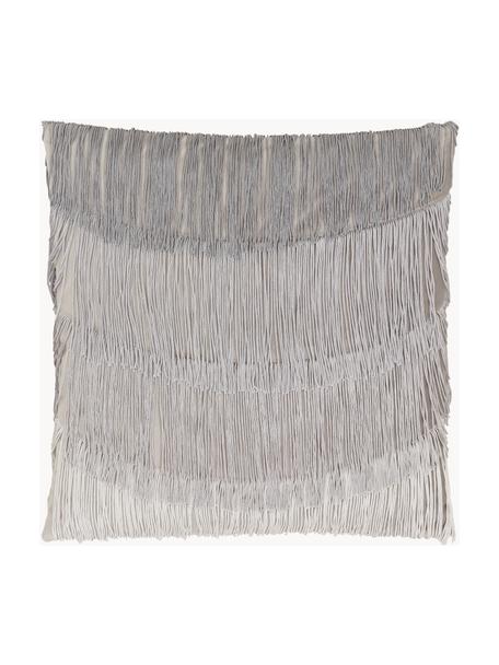 Housse de coussin velours gris à franges Marilyn, Gris, larg. 45 x long. 45 cm