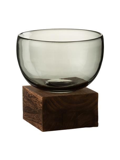 Dekoschale Wood mit Holz-Fuß, Schale: Glas, Fuß: Holz, Dunkelbraun, Grau, Ø 17 x H 22 cm