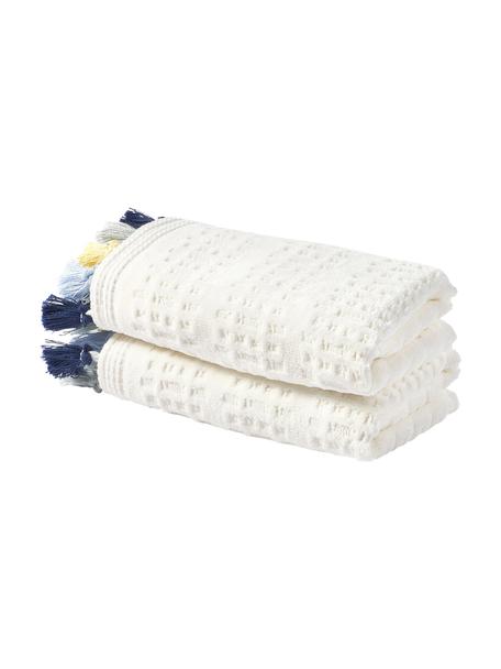 Velúrový uterák s ozdobnými strapcami Tallulah, 100 % bavlna
Stredne ťažká gramáž, 500 g/m²

Materiál použitý v tomto výrobku bol testovaný na škodlivé látky a certifikovaný podľa STANDARD 100 by OEKO-TEX®, 8135CIT, CITEVE., Krémovobiela, viac farieb, XS uterák, Š 30 x D 50 cm, 2 ks