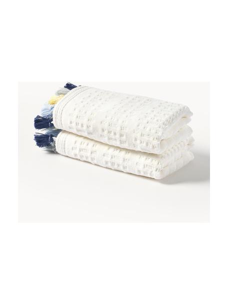 Ręcznik z weluru z frędzlami Tallulah, Kremowobiały, wielobarwny, Ręcznik dla gości, S 30 x D 50 cm, 2 szt.